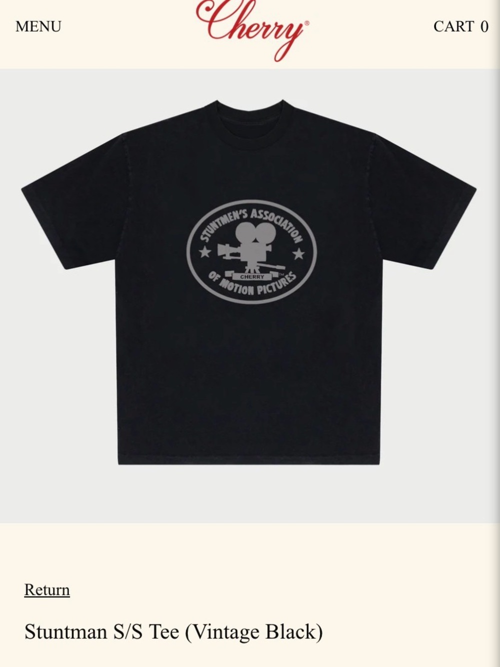 Cherry LA Black Short-Sleeve Tee with White Stuntmen Graphic Size Small